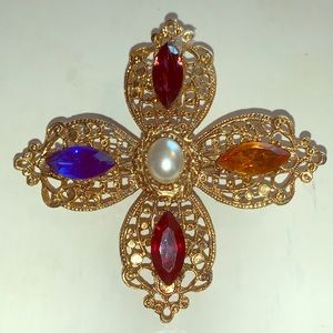 𖧷Antique Gold filled 4 point gemmed brooch.𖧷